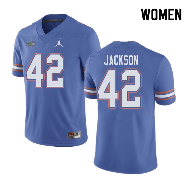 Women's NCAA Florida Gators Jaylin Jackson #42 Stitched Authentic Jordan Brand Blue College Football Jersey RUH7565NH